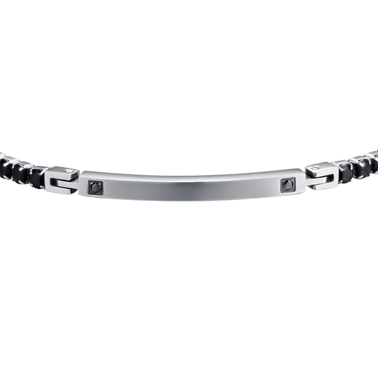 PULSERA DE ACERO PARA HOMBRE CON PLACA NEGRA Y CRISTALES