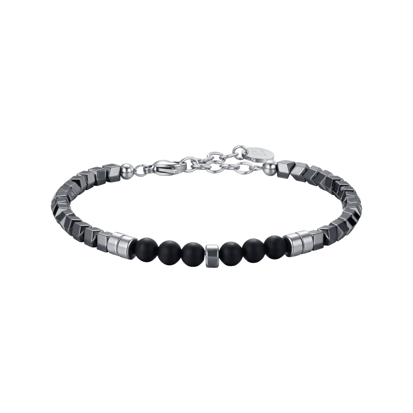 PULSERA DE ACERO PARA HOMBRE CON PIEDRAS GRISES IP Y NEGRAS
