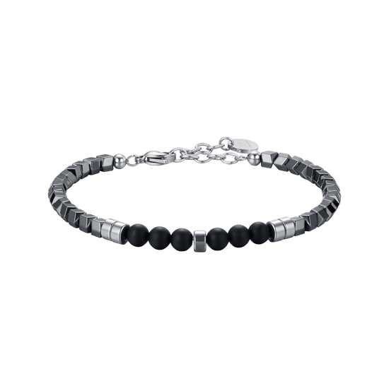 PULSERA DE ACERO PARA HOMBRE CON EMATITA IP GRIS Y PIEDRAS NEGRAS Luca Barra