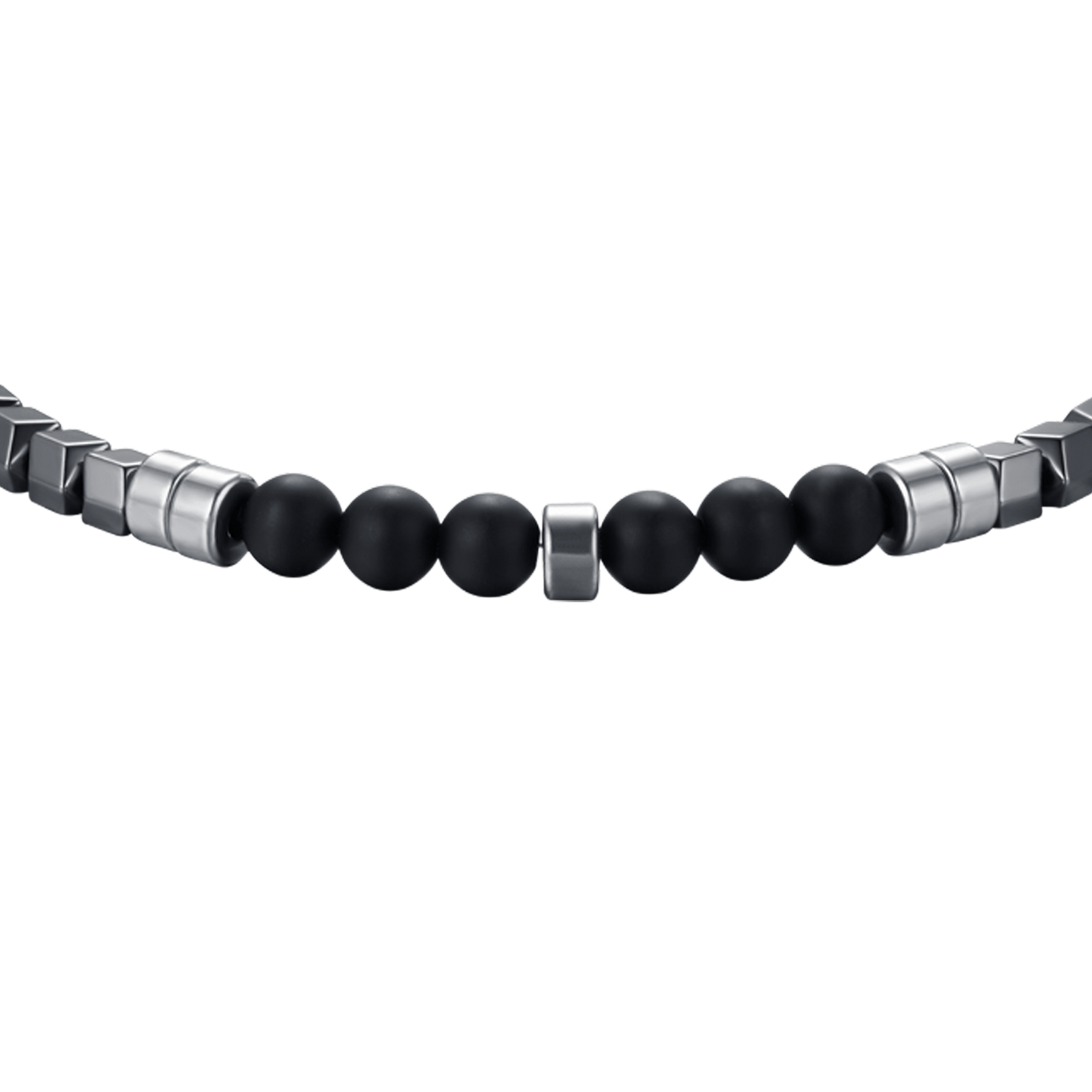 PULSERA DE ACERO PARA HOMBRE CON PIEDRAS GRISES IP Y NEGRAS