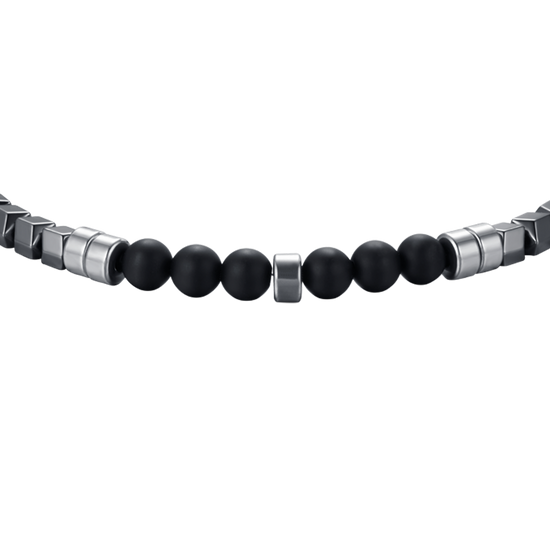 PULSERA DE ACERO PARA HOMBRE CON PIEDRAS GRISES IP Y NEGRAS