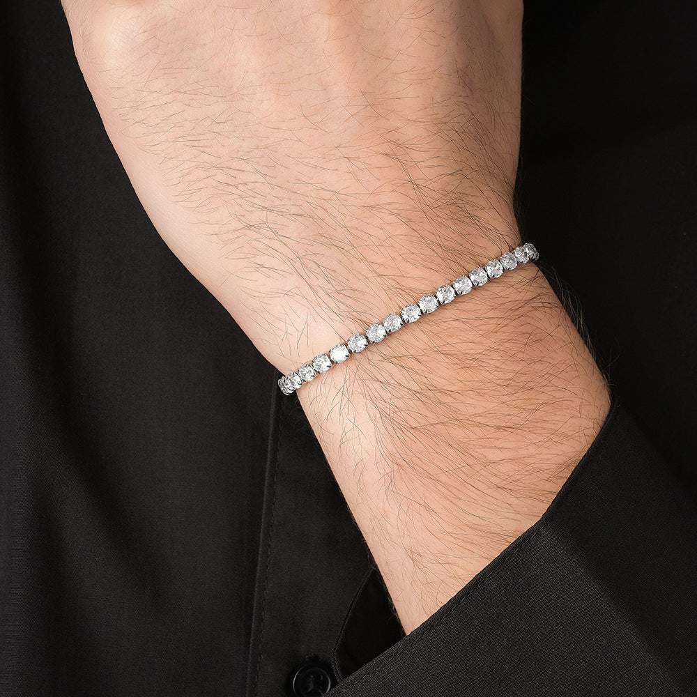 PULSERA DE TENIS DE ACERO PARA HOMBRE CON CRISTALES BLANCOS