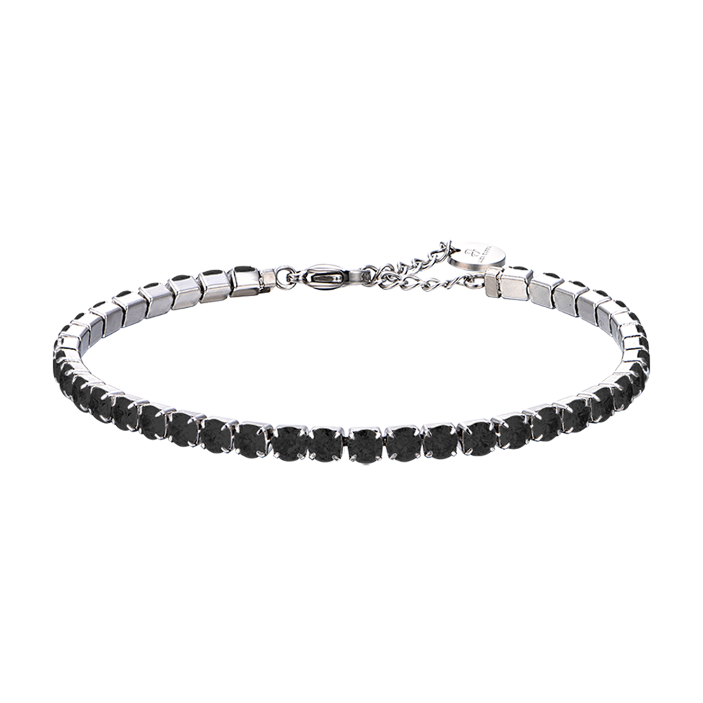 PULSERA DE TENIS DE ACERO PARA HOMBRE CON CRISTALES NEGROS