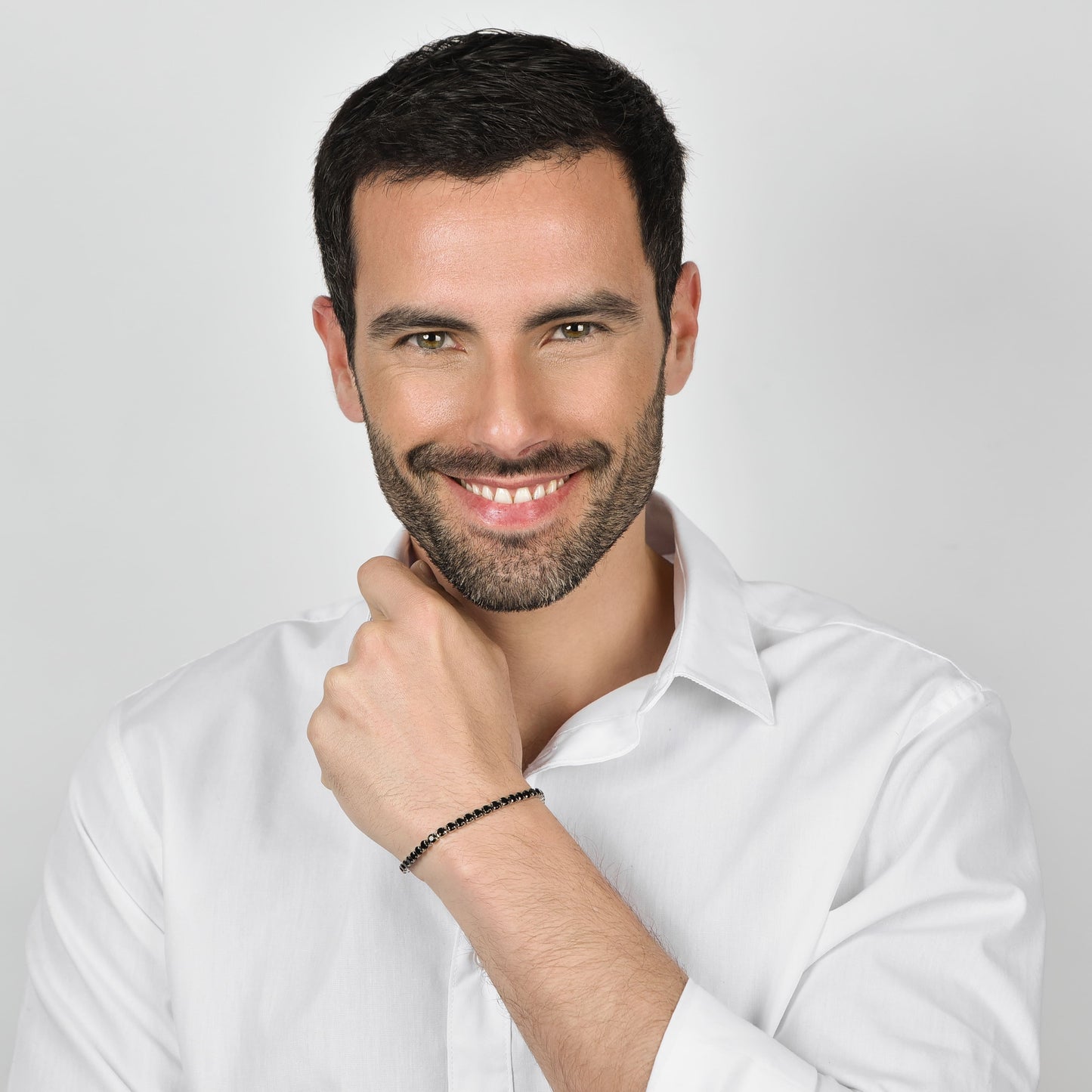 PULSERA DE TENIS DE ACERO PARA HOMBRE CON CRISTALES NEGROS