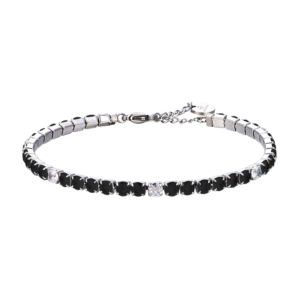 PULSERA DE TENIS DE ACERO PARA HOMBRE CON CRISTALES BLANCOS Y NEGROS