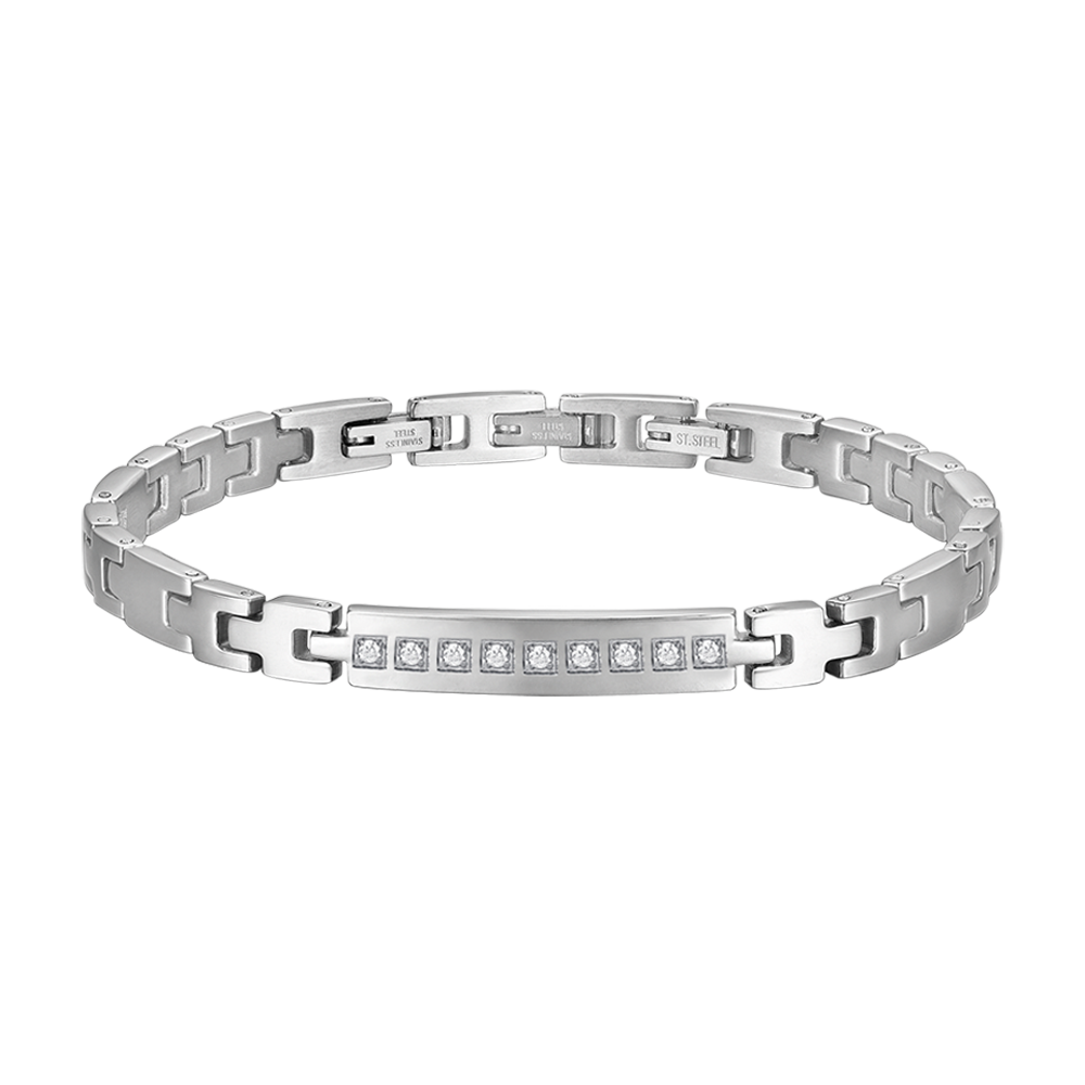 PULSERA DE ACERO PARA HOMBRE CON CRISTALES BLANCOS