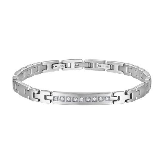 PULSERA DE ACERO PARA HOMBRE CON CRISTALES BLANCOS