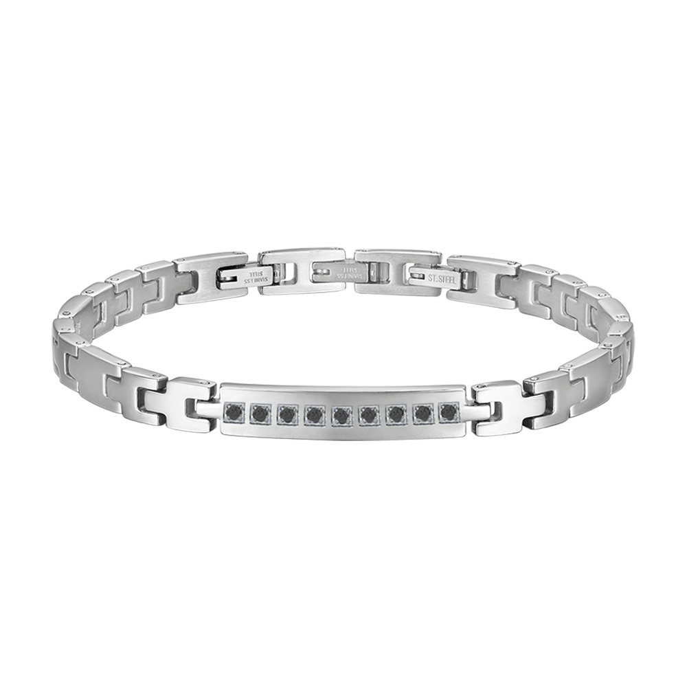 PULSERA DE ACERO PARA HOMBRE CON CRISTALES NEGROS