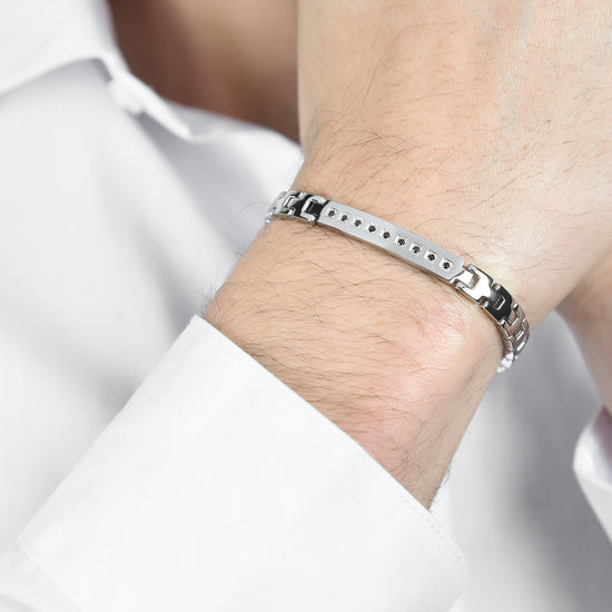 PULSERA DE ACERO PARA HOMBRE CON CRISTALES NEGROS