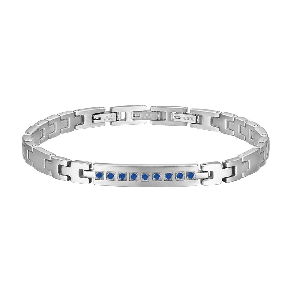 PULSERA DE ACERO PARA HOMBRE CON CRISTALES AZULES