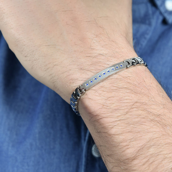 PULSERA DE ACERO PARA HOMBRE CON CRISTALES AZULES
