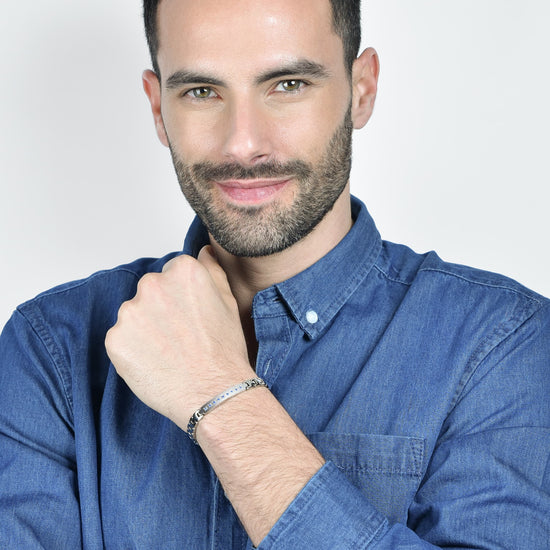 PULSERA DE ACERO PARA HOMBRE CON CRISTALES AZULES