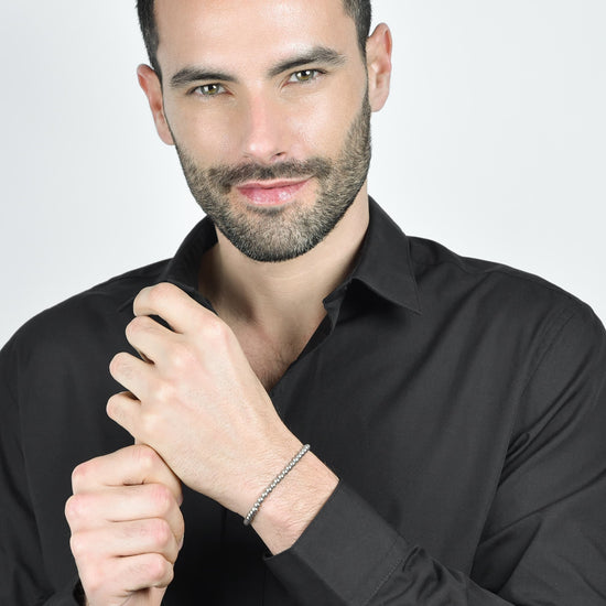 BRACCIALE UOMO IN ACCIAIO CON PERLE SINTETICHE GRIGIE