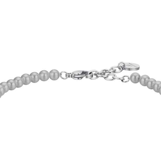 BRACCIALE UOMO IN ACCIAIO CON PERLE SINTETICHE GRIGIE