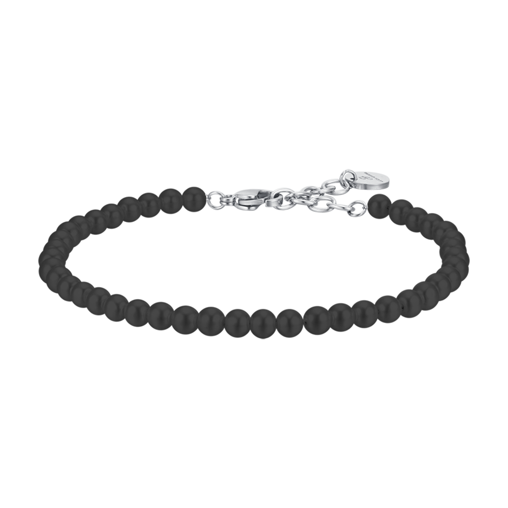 PULSERA DE ACERO PARA HOMBRE CON PERLAS NEGRAS