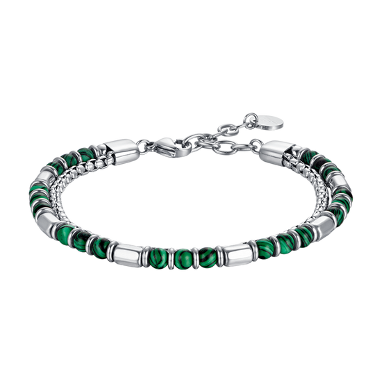 PULSERA DE ACERO PARA HOMBRE CON PIEDRAS VERDES Y ELEMENTOS DE ACERO