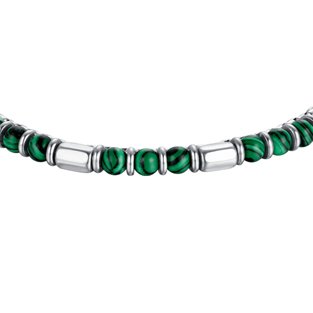 PULSERA DE ACERO PARA HOMBRE CON PIEDRAS VERDES Y ELEMENTOS DE ACERO