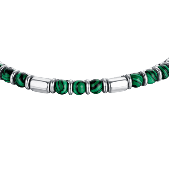 PULSERA DE ACERO PARA HOMBRE CON PIEDRAS VERDES Y ELEMENTOS DE ACERO
