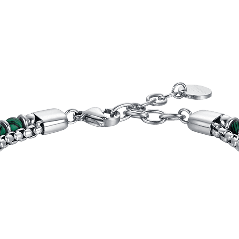 PULSERA DE ACERO PARA HOMBRE CON PIEDRAS VERDES Y ELEMENTOS DE ACERO
