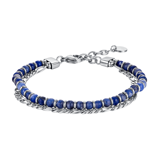 PULSERA DE ACERO PARA HOMBRE CON PIEDRAS AZULES Y ELEMENTOS DE ACERO