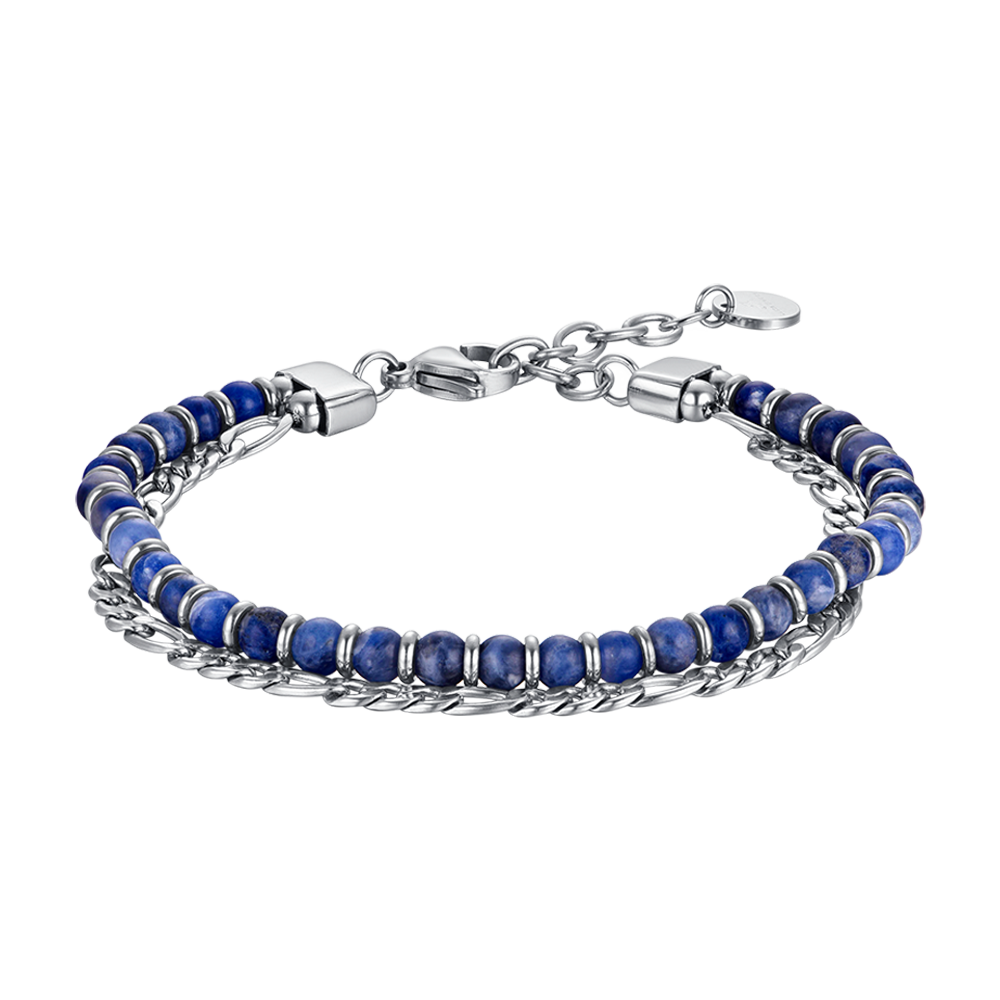 PULSERA DE ACERO PARA HOMBRE CON PIEDRAS AZULES Y ELEMENTOS DE ACERO