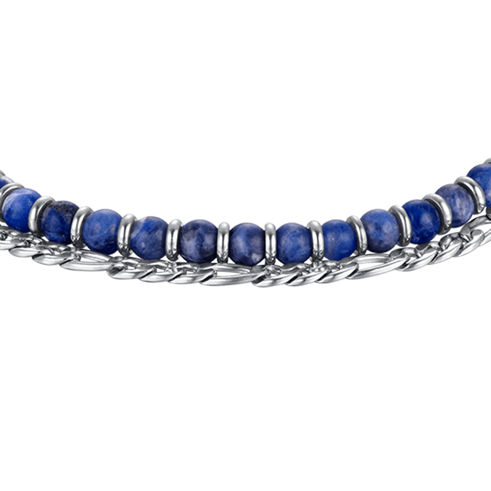 PULSERA DE ACERO PARA HOMBRE CON PIEDRAS AZULES Y ELEMENTOS DE ACERO
