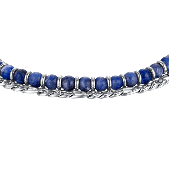 PULSERA DE ACERO PARA HOMBRE CON PIEDRAS AZULES Y ELEMENTOS DE ACERO