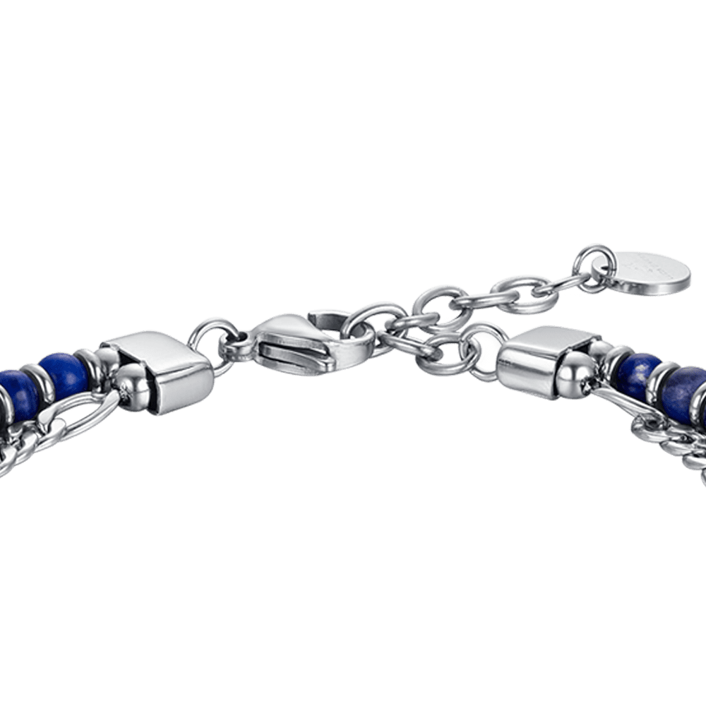 PULSERA DE ACERO PARA HOMBRE CON PIEDRAS AZULES Y ELEMENTOS DE ACERO