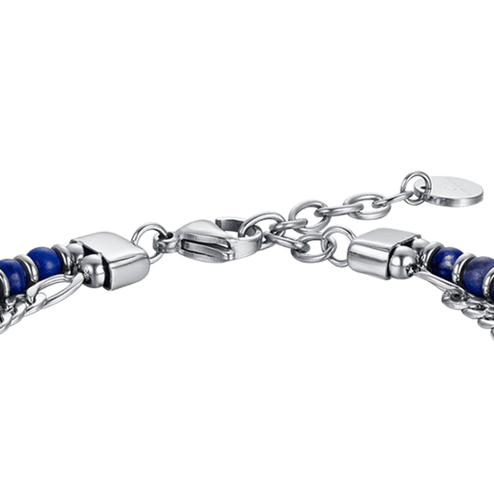 PULSERA DE ACERO PARA HOMBRE CON PIEDRAS AZULES Y ELEMENTOS DE ACERO