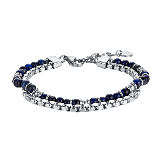 PULSERA DE ACERO PARA HOMBRE CON PIEDRAS AZULES Y ELEMENTOS DE ACERO