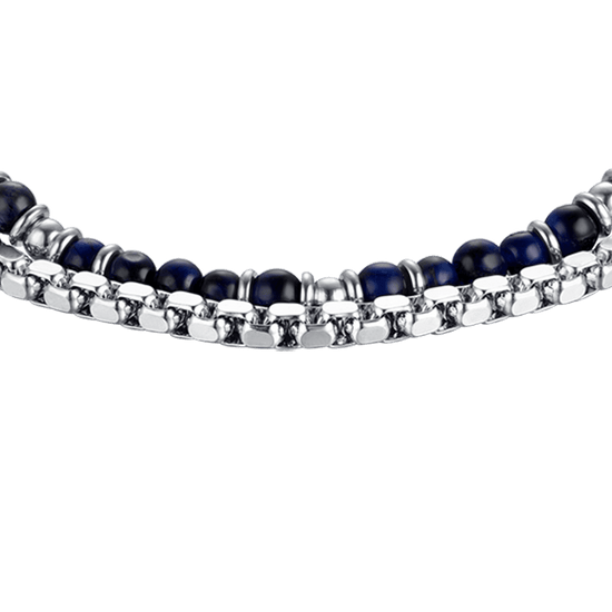 PULSERA DE ACERO PARA HOMBRE CON PIEDRAS AZULES Y ELEMENTOS DE ACERO