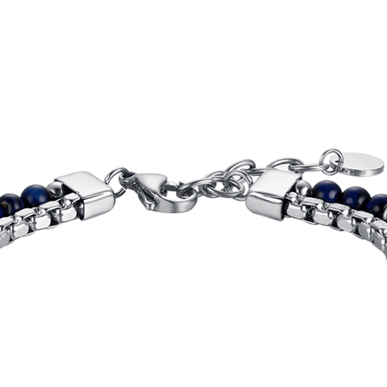PULSERA DE ACERO PARA HOMBRE CON PIEDRAS AZULES Y ELEMENTOS DE ACERO