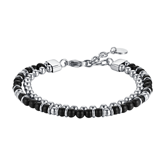 BRAZALETE DE ACERO PARA HOMBRE CON ÁGATA NEGRA Y ELEMENTOS DE ACERO
