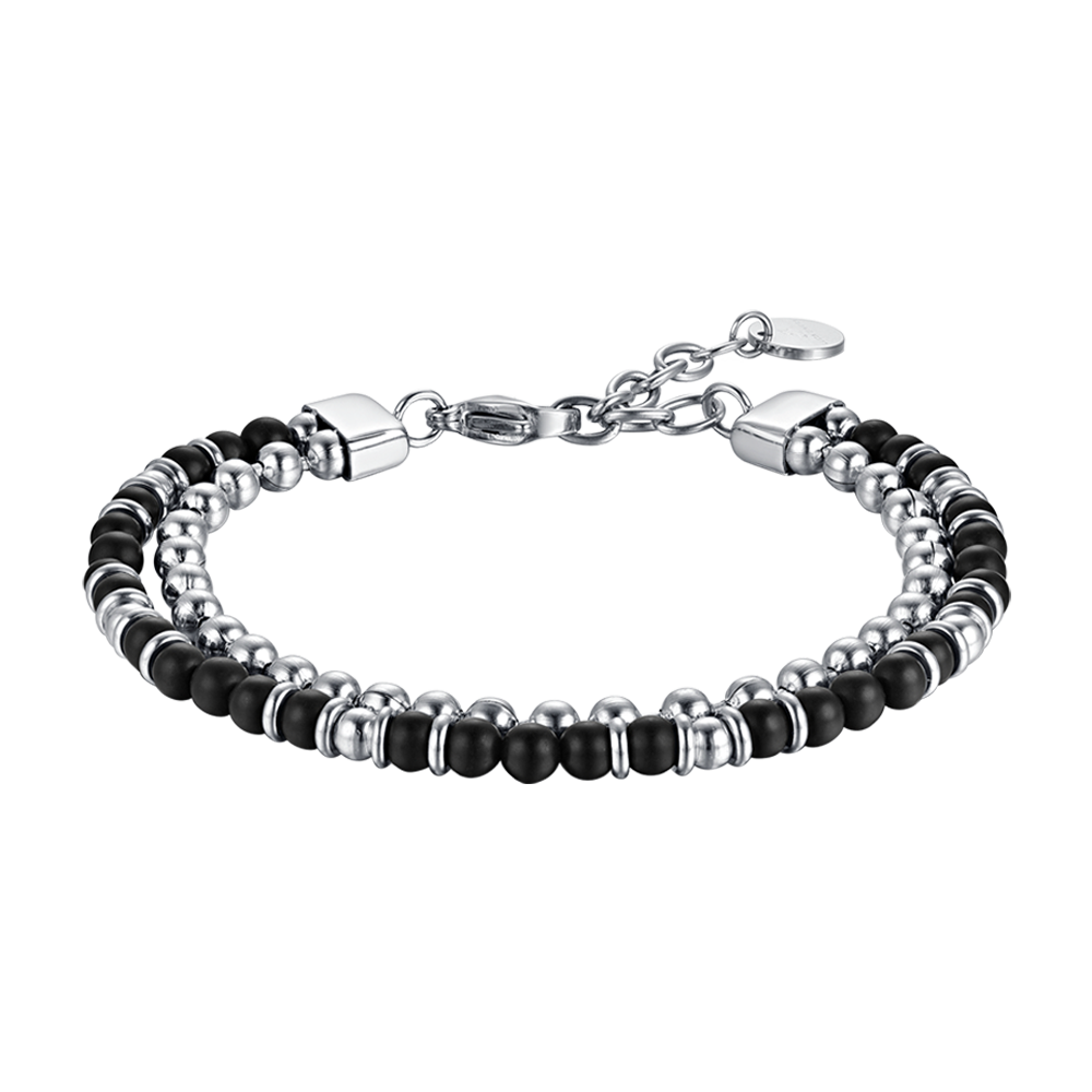 BRAZALETE DE ACERO PARA HOMBRE CON ÁGATA NEGRA Y ELEMENTOS DE ACERO