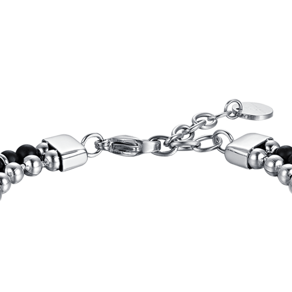 BRAZALETE DE ACERO PARA HOMBRE CON ÁGATA NEGRA Y ELEMENTOS DE ACERO