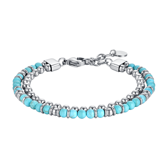 PULSERA DE ACERO PARA HOMBRE CON PIEDRAS DE TURQUESA Y ELEMENTOS DE ACERO