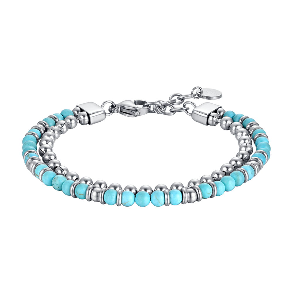 PULSERA DE ACERO PARA HOMBRE CON PIEDRAS DE TURQUESA Y ELEMENTOS DE ACERO Luca Barra