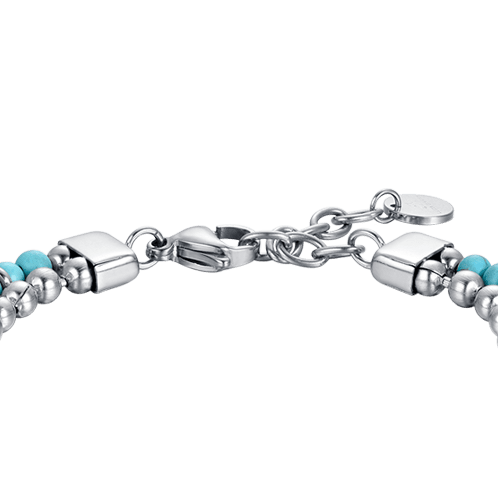 PULSERA DE ACERO PARA HOMBRE CON PIEDRAS DE TURQUESA Y ELEMENTOS DE ACERO
