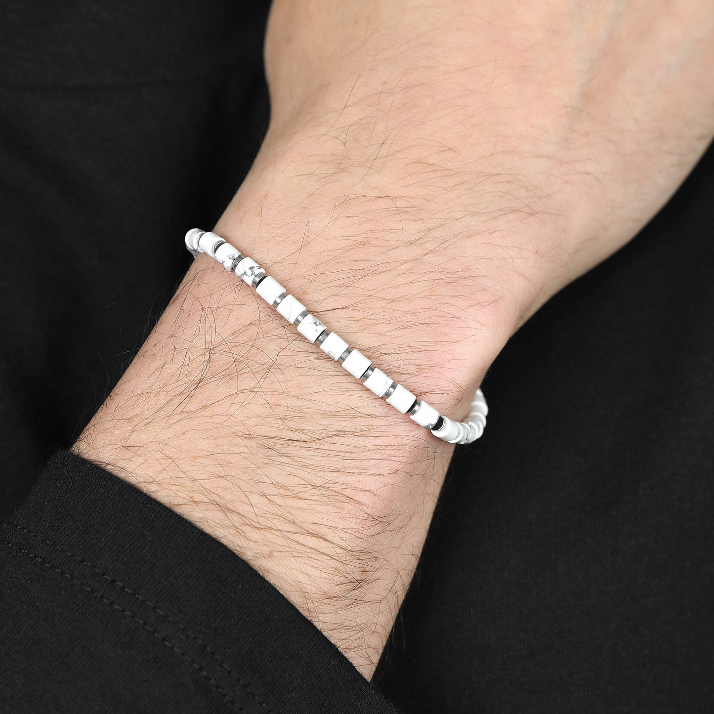 PULSERA DE ACERO PARA HOMBRE CON PIEDRAS BLANCAS