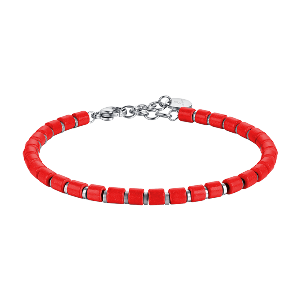 PULSERA DE ACERO PARA HOMBRE CON PIEDRAS ROJAS