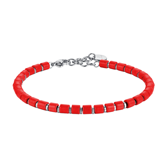 PULSERA DE ACERO PARA HOMBRE CON PIEDRAS ROJAS