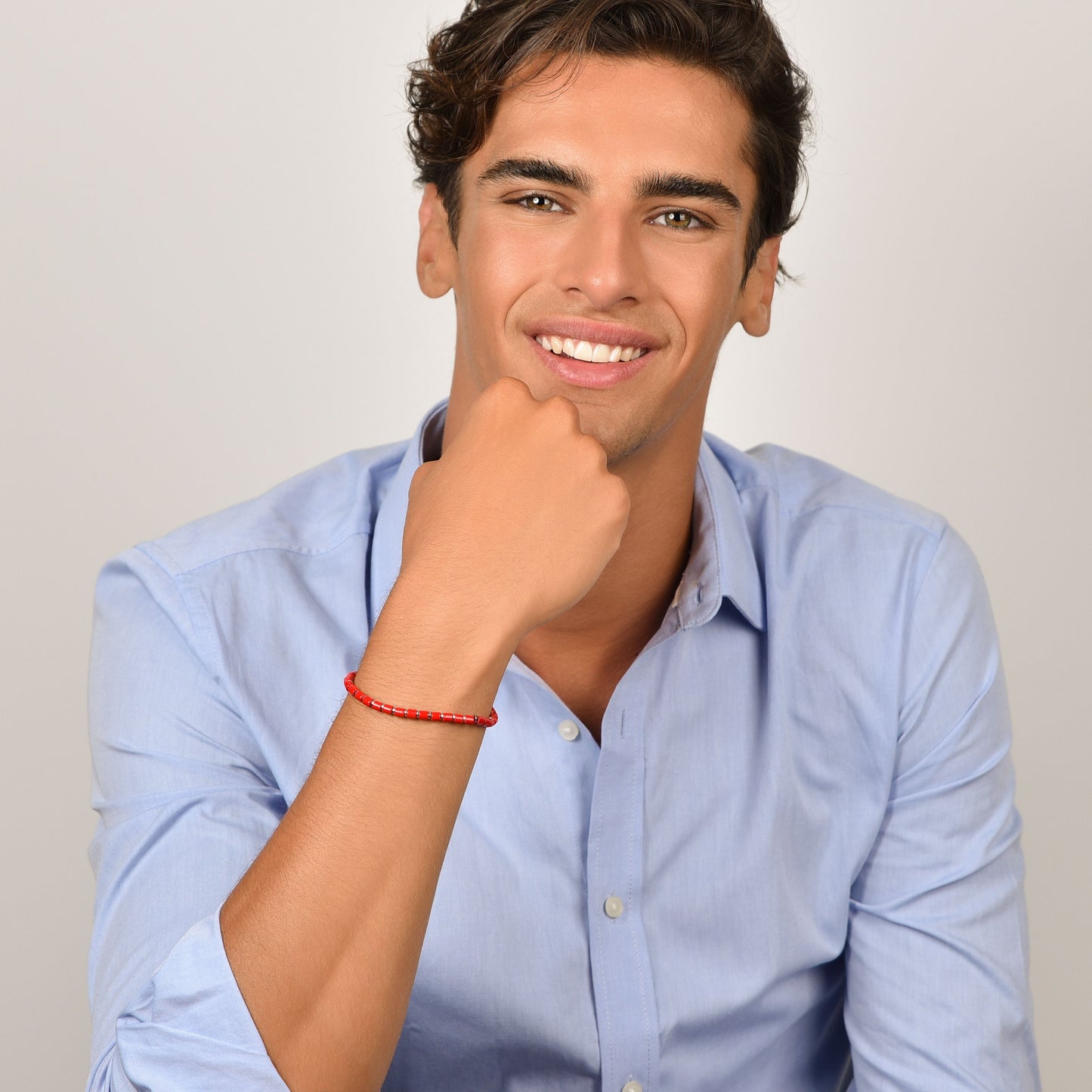 PULSERA DE ACERO PARA HOMBRE CON PIEDRAS ROJAS