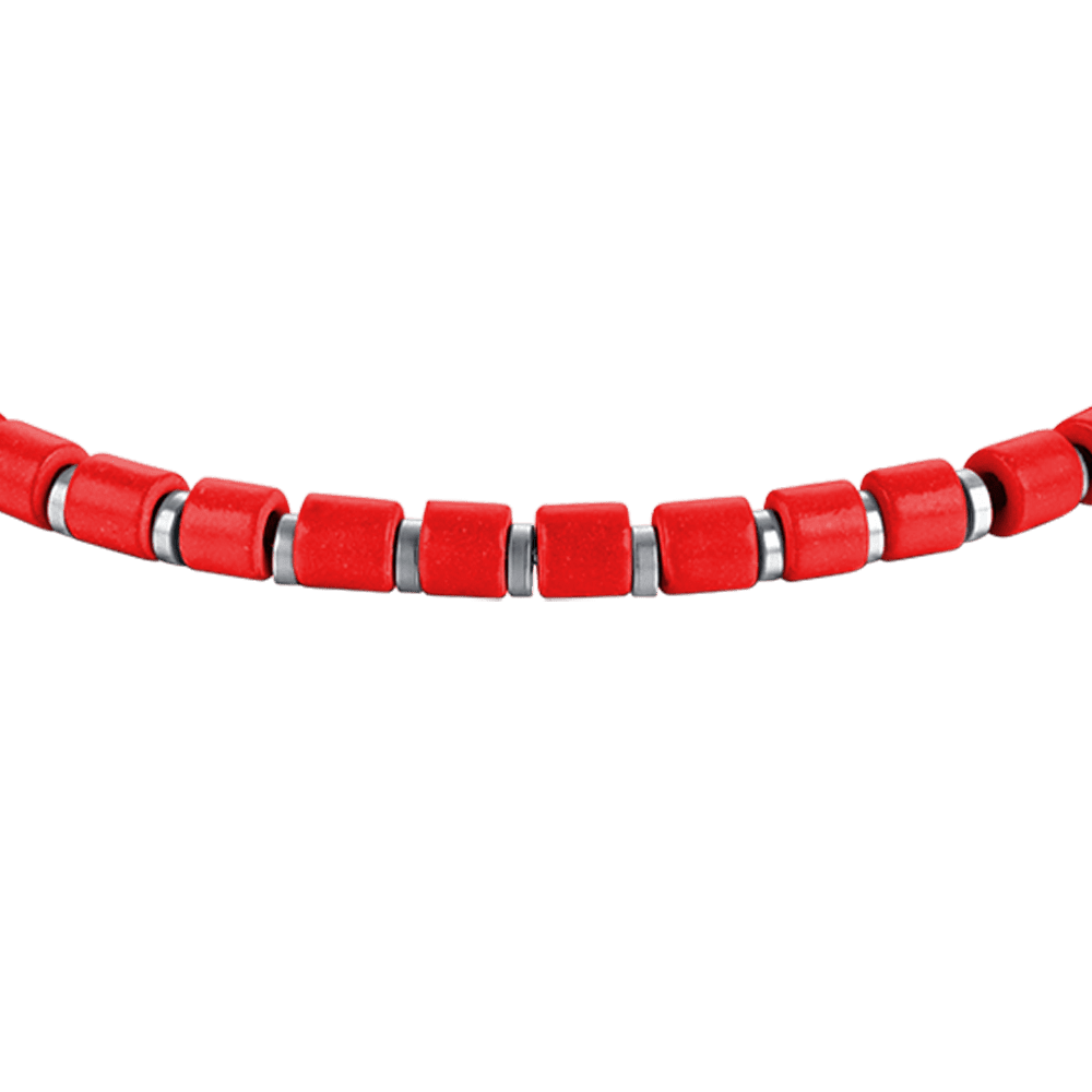 PULSERA DE ACERO PARA HOMBRE CON PIEDRAS ROJAS