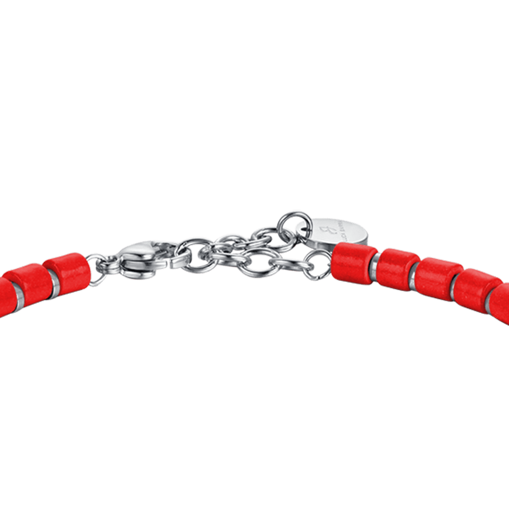 PULSERA DE ACERO PARA HOMBRE CON PIEDRAS ROJAS
