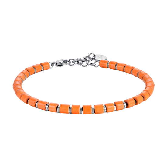 PULSERA DE ACERO PARA HOMBRE CON PIEDRAS NARANJAS