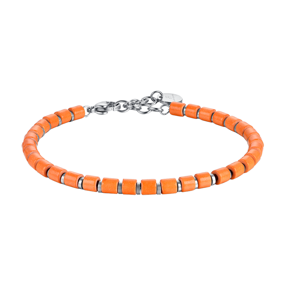 PULSERA DE ACERO PARA HOMBRE CON PIEDRAS NARANJAS