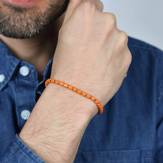 PULSERA DE ACERO PARA HOMBRE CON PIEDRAS NARANJAS