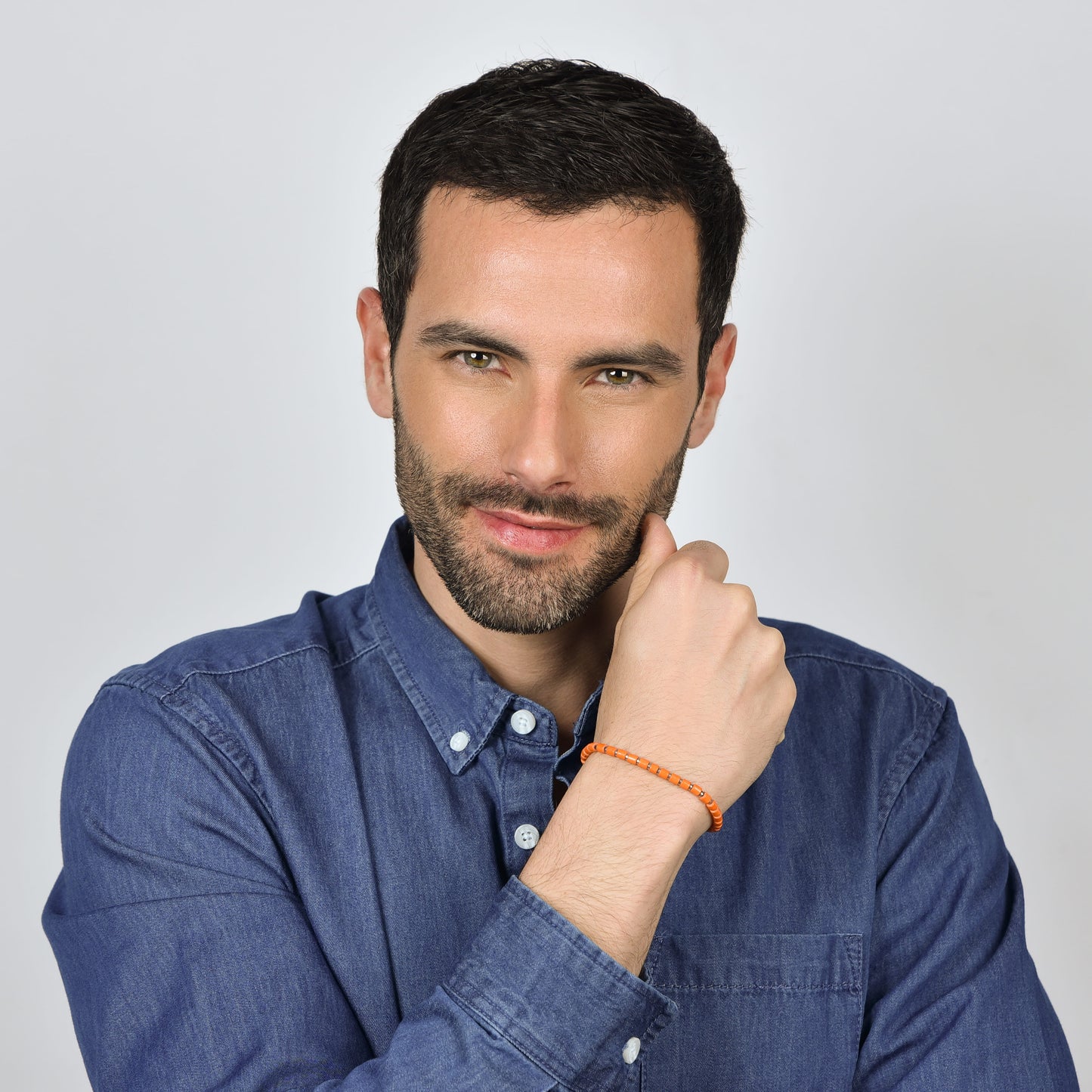 PULSERA DE ACERO PARA HOMBRE CON PIEDRAS NARANJAS