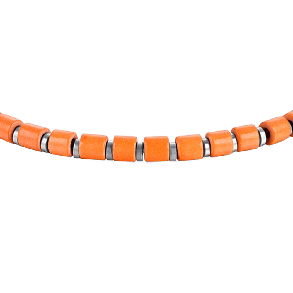 PULSERA DE ACERO PARA HOMBRE CON PIEDRAS NARANJAS