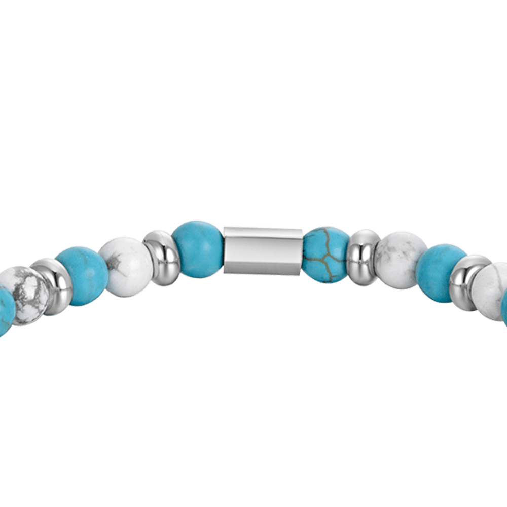 PULSERA ELÁSTICA DE CABALLERO CON PIEDRAS AZULES Y BLANCAS Y ELEMENTOS DE ACERO